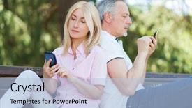  Presentation with towers for cell phones - PPT theme enhanced with types tree - adult couple typing on their background and a light blue colored foreground