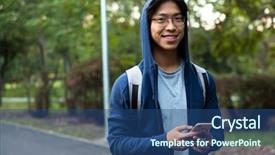  Presentation with cheerful - Presentation theme with types tree - image of cheerful asian guy background and a ocean colored foreground