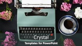  Presentation with hydrangea - PPT theme with typewriter-cup-of-coffee background and a tawny brown colored foreground