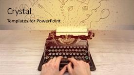  Presentation with social media - Beautiful presentation theme featuring typewriter with doodles idea message backdrop and a coral colored foreground