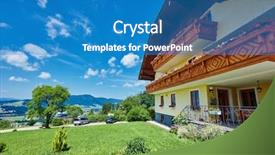  Presentation with alpine - Presentation design enhanced with typical alpine guest house background and a teal colored foreground