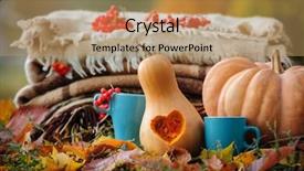  Presentation with thanksgiving - Beautiful slide deck featuring typical autumn thanksgiving romantic still life with stacked plaids carved pumpkins red berries and coffee cups backdrop and a coral colored foreground
