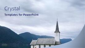  Presentation with christianity - Amazing PPT theme having typical-christianity-church-with-cemetery backdrop and a sky blue colored foreground