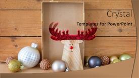 Presentation with decoration - Presentation theme having typical christmas symbols decoration on a wooden background background and a coral colored foreground