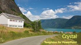  Presentation with country - Colorful presentation design enhanced with typical-country-house-hytte backdrop and a tawny brown colored foreground