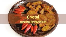  Presentation with food banana - Cool new presentation theme with typical cuban food on wooden dish isolated - fried banana and chili peppers backdrop and a tawny brown colored foreground