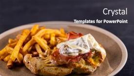  Presentation with french fries - Slide set having typical-czech-cuisine-chicken-slice background and a dark gray colored foreground
