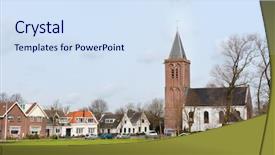  Presentation with people at church - Presentation with dutch agraric village with church background and a sky blue colored foreground
