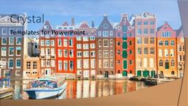  Presentation with dutch - Colorful presentation theme enhanced with typical-dutch-houses-in-amsterdam backdrop and a light blue colored foreground