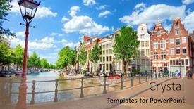  Presentation with amsterdam - Slide set having typical-dutch-houses-in-amsterdam background and a coral colored foreground