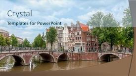  Presentation with dutch - Slide deck featuring typical-dutch-houses-in-amsterdam background and a sky blue colored foreground