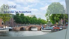  Presentation with amsterdam - Presentation theme featuring typical-dutch-houses-in-amsterdam background and a sky blue colored foreground