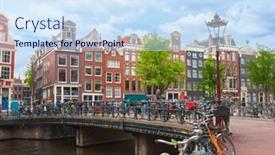  Presentation with dutch - Presentation design enhanced with typical-dutch-houses-in-amsterdam background and a sky blue colored foreground