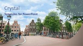  Presentation with dutch - Theme consisting of typical-dutch-houses-in-amsterdam background and a sky blue colored foreground