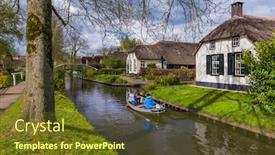  Presentation with dutch - PPT theme featuring typical-dutch-village-giethoorn background and a tawny brown colored foreground