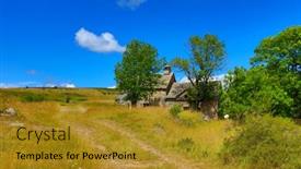  Presentation with farm house - Amazing slides having typical-farm-house-of-mejean backdrop and a gold colored foreground
