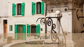  Presentation with water fountain - Colorful slides enhanced with typical-french-square-with-water backdrop and a coral colored foreground