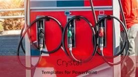  Presentation with gas station - Presentation design having typical-gas-station-at-sunset background and a crimson colored foreground