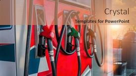  Presentation with gas station - PPT theme featuring typical-gas-station-at-sunset background and a coral colored foreground