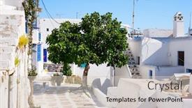  Presentation with windows doors - Cool new presentation theme with typical-greek-traditional-village backdrop and a soft green colored foreground