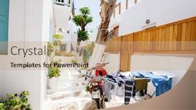  Presentation with windows doors - Theme consisting of typical-greek-traditional-village background and a coral colored foreground