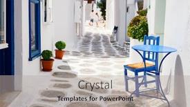  Presentation with windows doors - Beautiful PPT theme featuring typical-greek-traditional-village backdrop and a light gray colored foreground