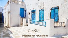  Presentation with windows doors - Slides with typical-greek-traditional-village background and a sky blue colored foreground