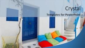  Presentation with windows doors - Slide set consisting of typical greek traditional village background and a light blue colored foreground