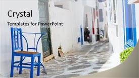  Presentation with windows doors - Cool new slide set with typical greek traditional village with white walls and colorful doors windows and balconies on mykonos island greece europe backdrop and a light gray colored foreground