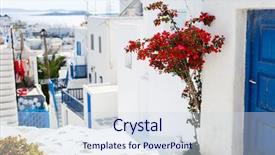  Presentation with windows doors - Audience pleasing presentation theme consisting of typical greek traditional village with white walls and colorful doors windows and balconies on mykonos island greece europe backdrop and a sky blue colored foreground