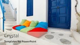  Presentation with windows doors - Audience pleasing presentation consisting of typical greek traditional village with white walls and colorful doors windows and balconies on mykonos island greece europe backdrop and a light gray colored foreground