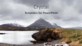  Presentation with old ship - PPT theme consisting of typical iceland landscape with fjord mountains and old ship background and a light gray colored foreground