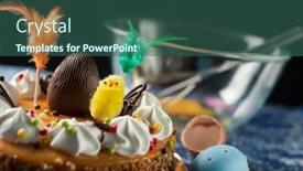  Presentation with cake - Colorful PPT theme enhanced with typical-mona-de-pascua backdrop and a ocean colored foreground