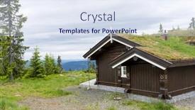  Presentation with melting earth near space - Theme enhanced with typical norwegian houses near lillehammer in norway background and a sky blue colored foreground