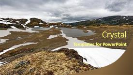  Presentation with mountain lake - Colorful presentation design enhanced with typical-norwegian-landscape-with-snowy backdrop and a tawny brown colored foreground