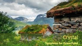  Presentation with old - Colorful PPT theme enhanced with typical-norwegian-old-wooden-houses backdrop and a tawny brown colored foreground