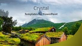  Presentation with beautiful houses - Slide deck with typical-norwegian-old-wooden-houses background and a light blue colored foreground