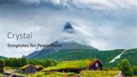  Presentation with beautiful houses - Slide set featuring typical-norwegian-old-wooden-houses background and a light blue colored foreground