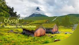  Presentation with beautiful houses - PPT theme with typical-norwegian-old-wooden-houses background and a tawny brown colored foreground