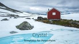 Presentation with summer time - Beautiful presentation theme featuring typical-norwegian-red-wooden-house backdrop and a light blue colored foreground