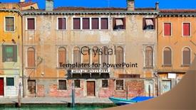  Presentation with windows - Colorful presentation design enhanced with typical old colorful brick house wooden shutters on windows and small canal in venice italy backdrop and a coral colored foreground