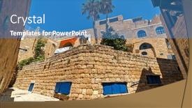  Presentation with sky blue - PPT theme enhanced with typical-old-stone-houses background and a teal colored foreground