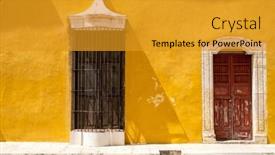  Presentation with old house - Presentation theme featuring typical-old-yellow-house background and a gold colored foreground