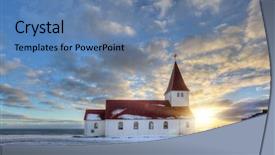  Presentation with colored - Theme having typical red colored wooden church background and a teal colored foreground