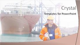  Presentation with shipping - Audience pleasing theme consisting of typical scene from a shipping port with workers going about their daily tasks backdrop and a white colored foreground