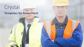  Presentation with shipping - Cool new presentation theme with typical scene from a shipping port with workers going about their daily tasks backdrop and a sky blue colored foreground