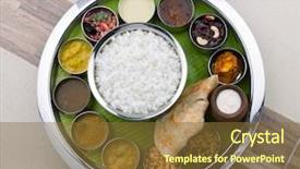  Presentation with south indian food - Colorful PPT layouts enhanced with typical south indian thali served backdrop and a tawny brown colored foreground