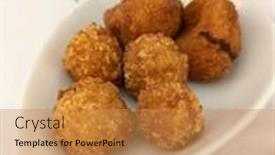  Presentation with spanish - Theme having typical-spanish-dish-called-croquettes background and a coral colored foreground