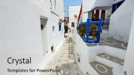  Presentation with windows doors - Cool new presentation theme with typical street of greek traditional village with white walls and colorful doors windows and balconies on mykonos island greece europe backdrop and a light gray colored foreground