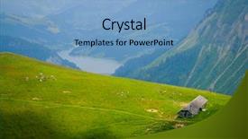  Presentation with clear sunny day rural landscape - PPT layouts enhanced with typical summer mountains switzerland landscape background and a teal colored foreground